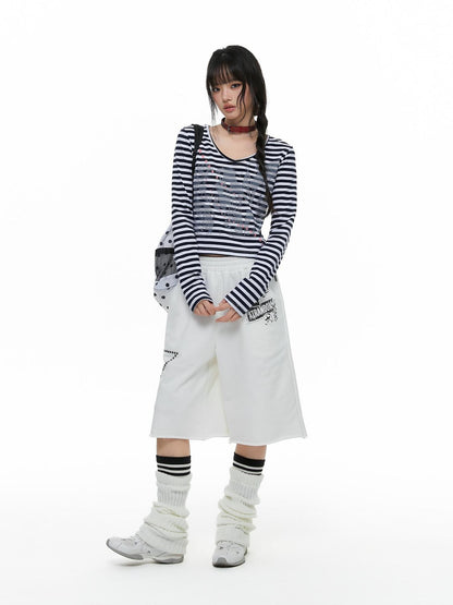 atrandom Band Print Star Contrast Stripe Women&