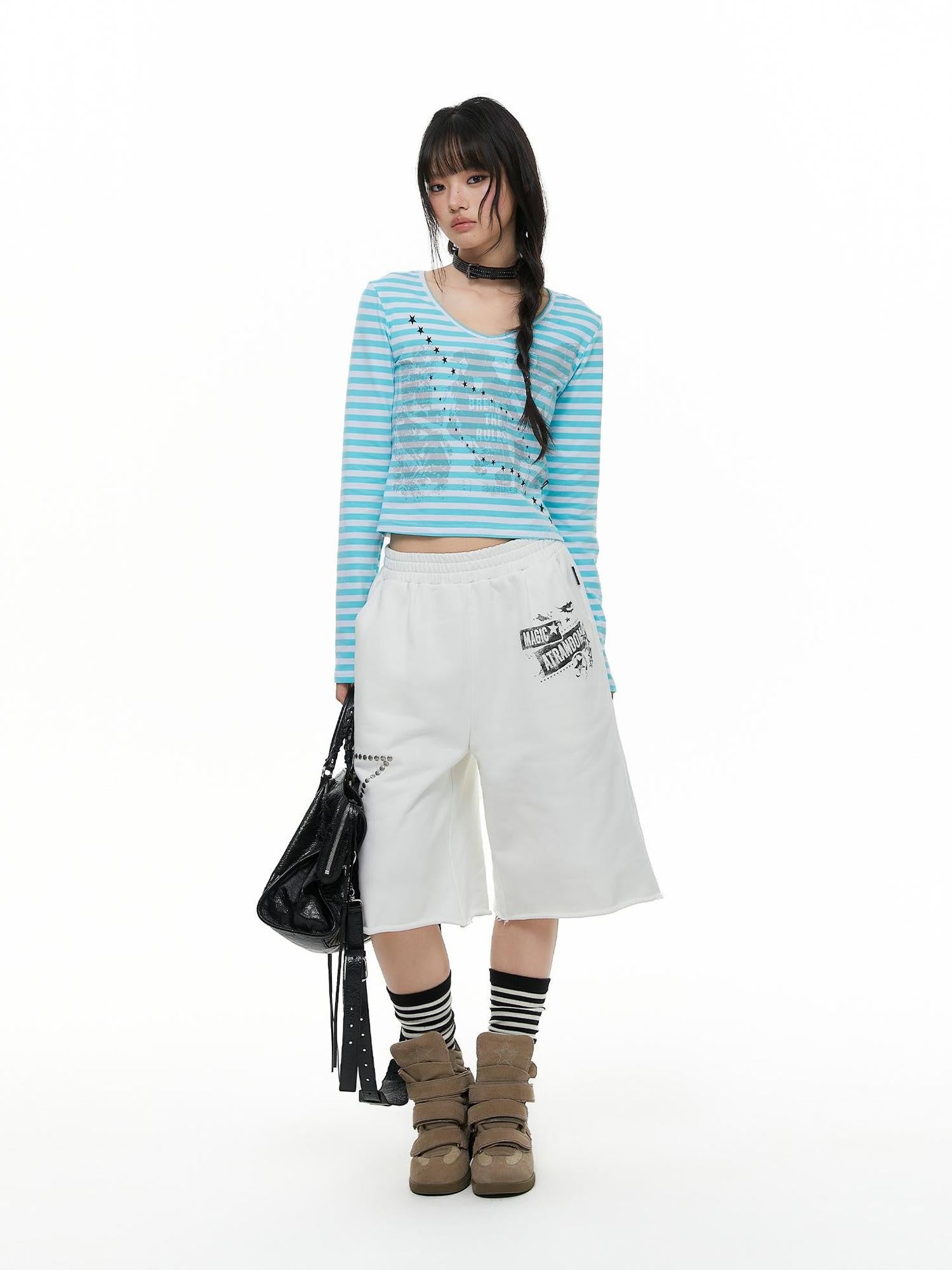 atrandom Band Print Star Contrast Stripe Women&