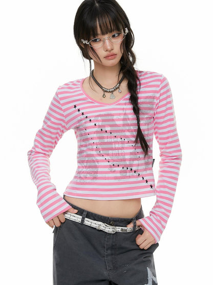 atrandom Band Print Star Contrast Stripe Women&