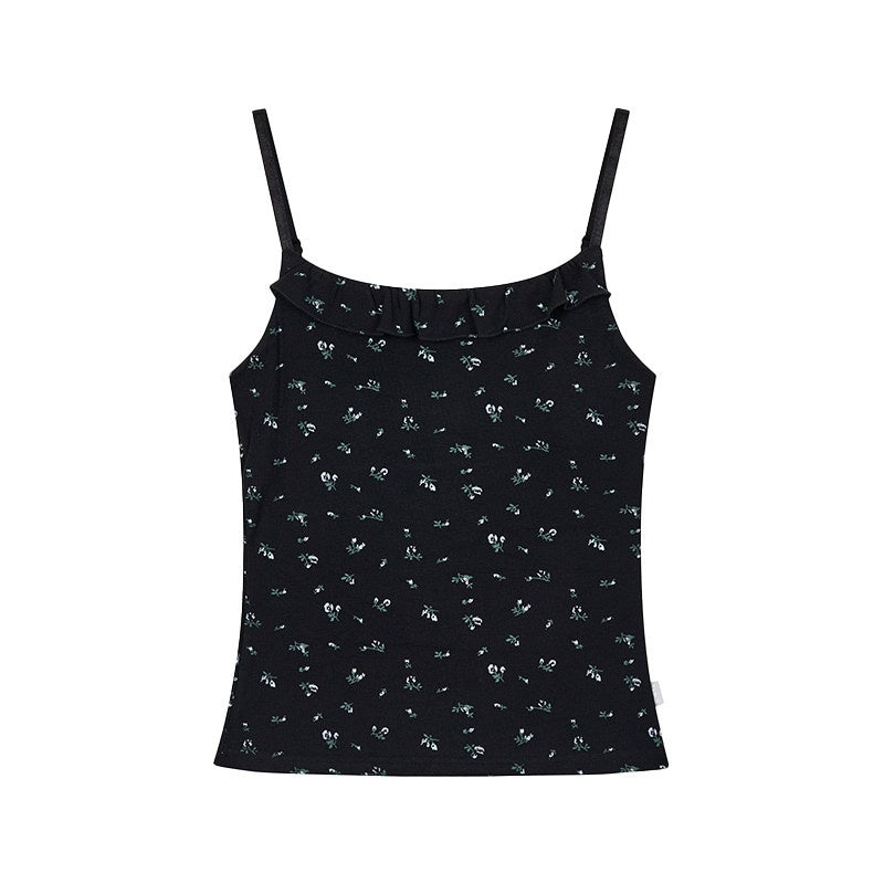 atrandom_Black_Ditsy_Floral_Ruffle_Slim_Women&