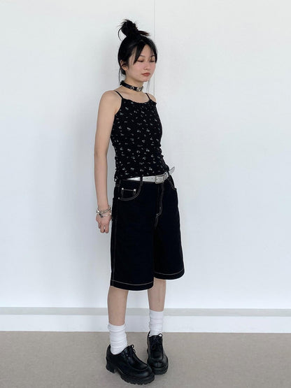 atrandom Black Ditsy Floral Ruffle Slim Women&