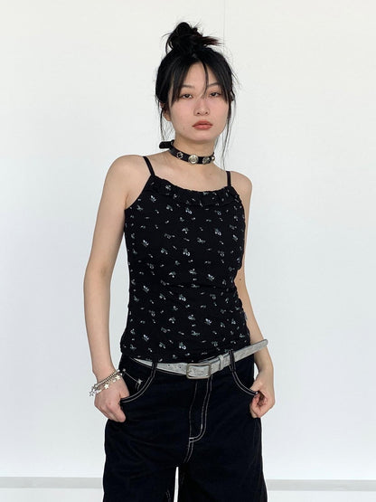 atrandom Black Ditsy Floral Ruffle Slim Women&