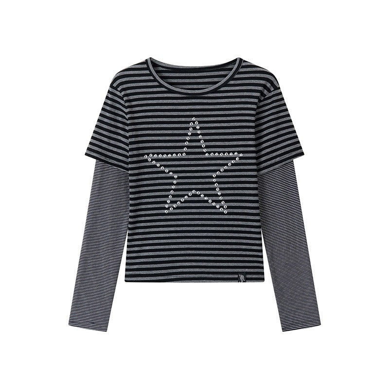 atrandom_Black_Grey_Striped_Star_Sequin_Hotfix_Faux_Layer_Women&