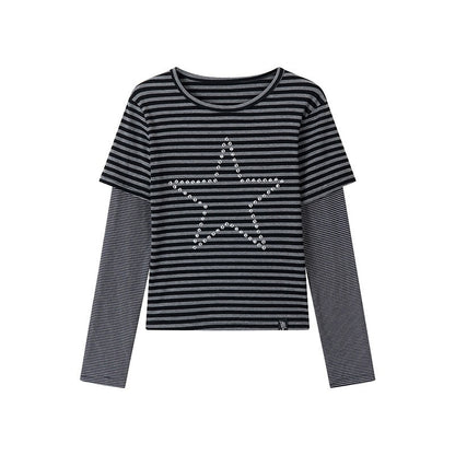 atrandom_Black_Grey_Striped_Star_Sequin_Hotfix_Faux_Layer_Women&