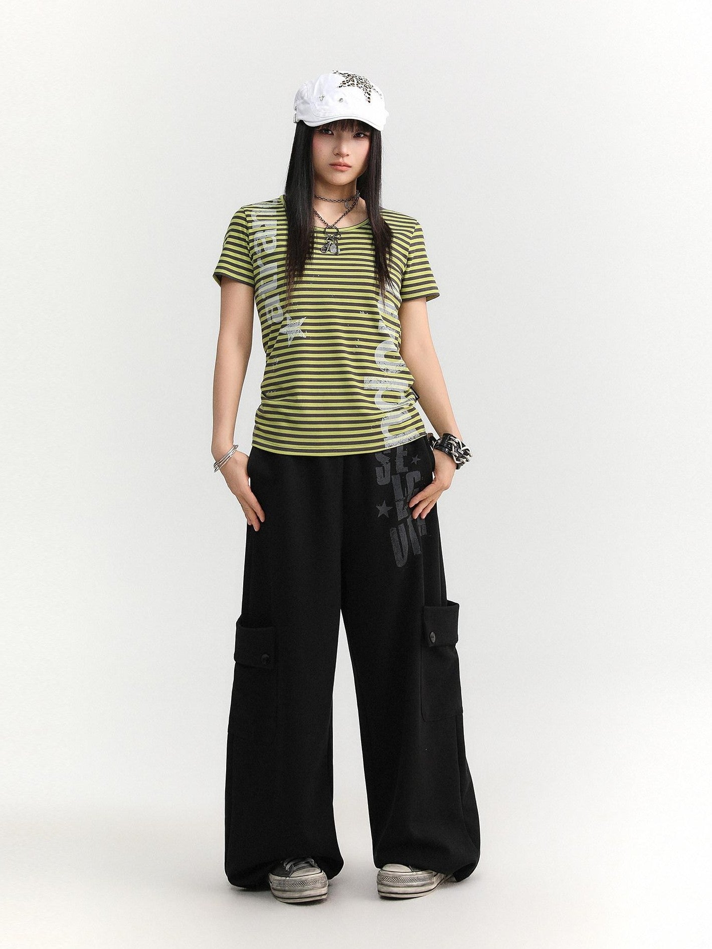 atrandom Black Letter Print Big Pockets Women&