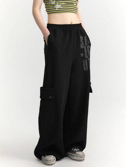 atrandom Black Letter Print Big Pockets Women&