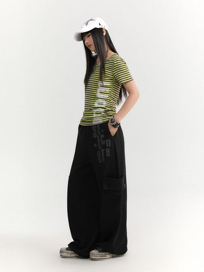 atrandom Black Letter Print Big Pockets Women&