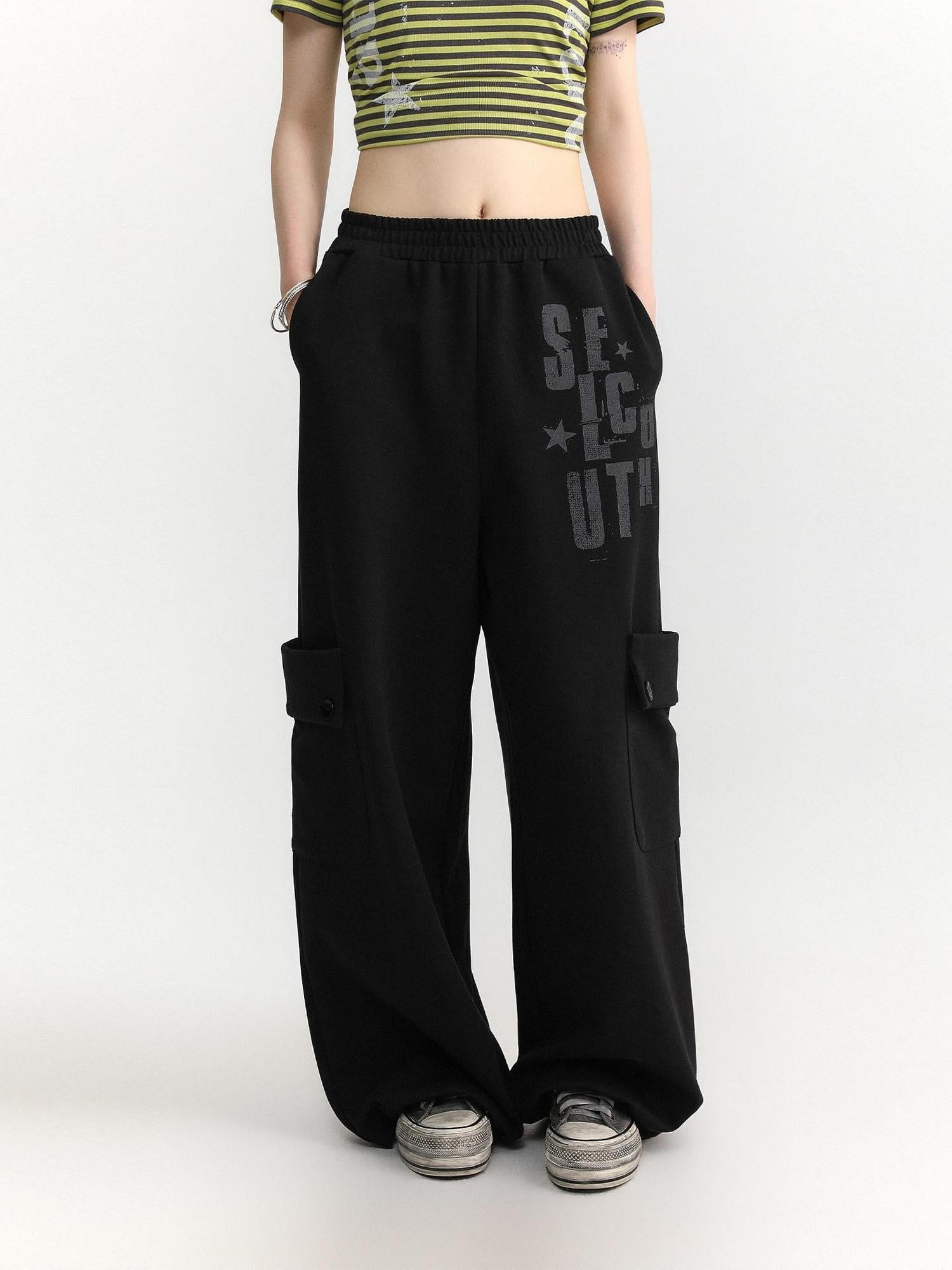 atrandom Black Letter Print Big Pockets Women&
