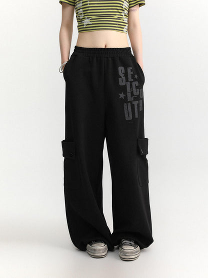 atrandom Black Letter Print Big Pockets Women&