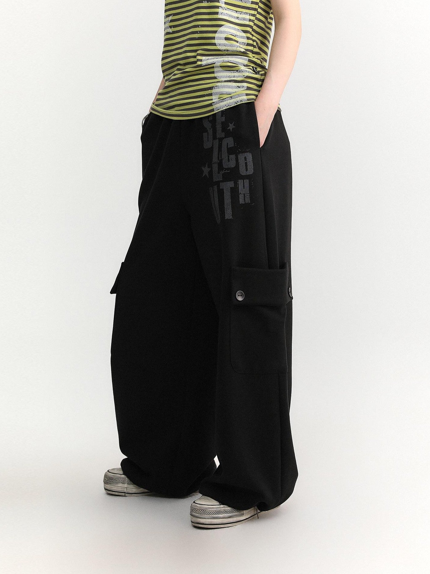 atrandom Black Letter Print Big Pockets Women&