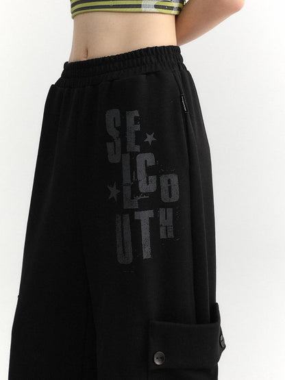 atrandom Black Letter Print Big Pockets Women&