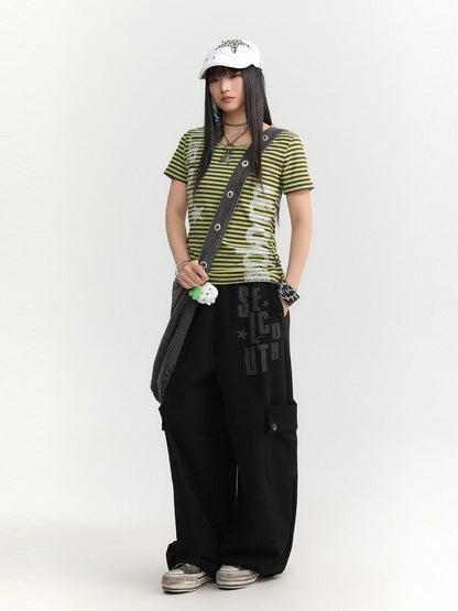 atrandom Black Letter Print Big Pockets Women&