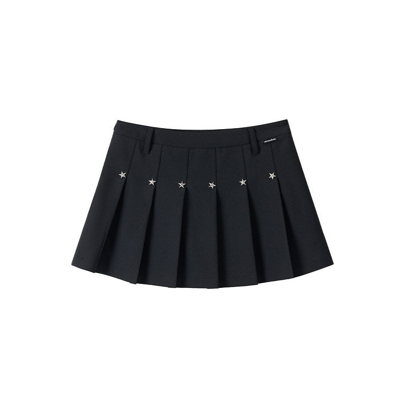 atrandom_Black_Star_Stud_Lace_Up_Pleated_Women&