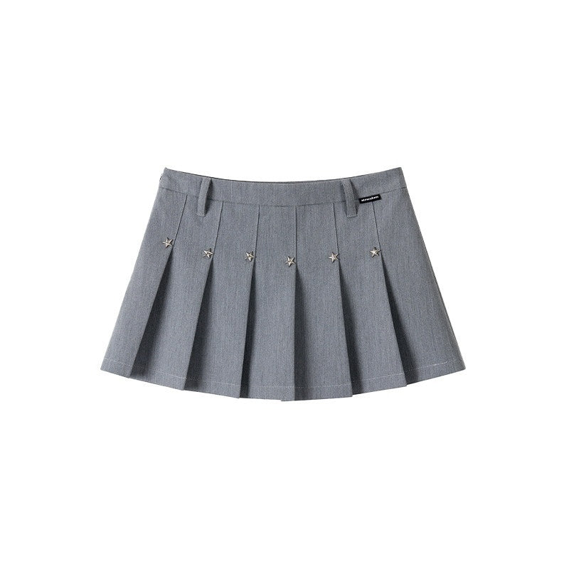 atrandom_Black_Star_Stud_Lace_Up_Pleated_Women&
