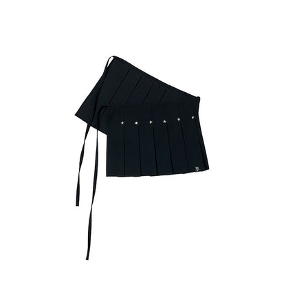 atrandom_Black_Star_Stud_Lace_Up_Pleated_Women&