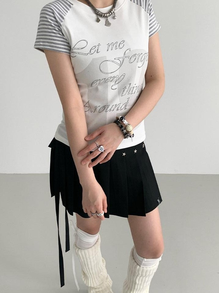 atrandom Black Star Stud Lace Up Pleated Women&