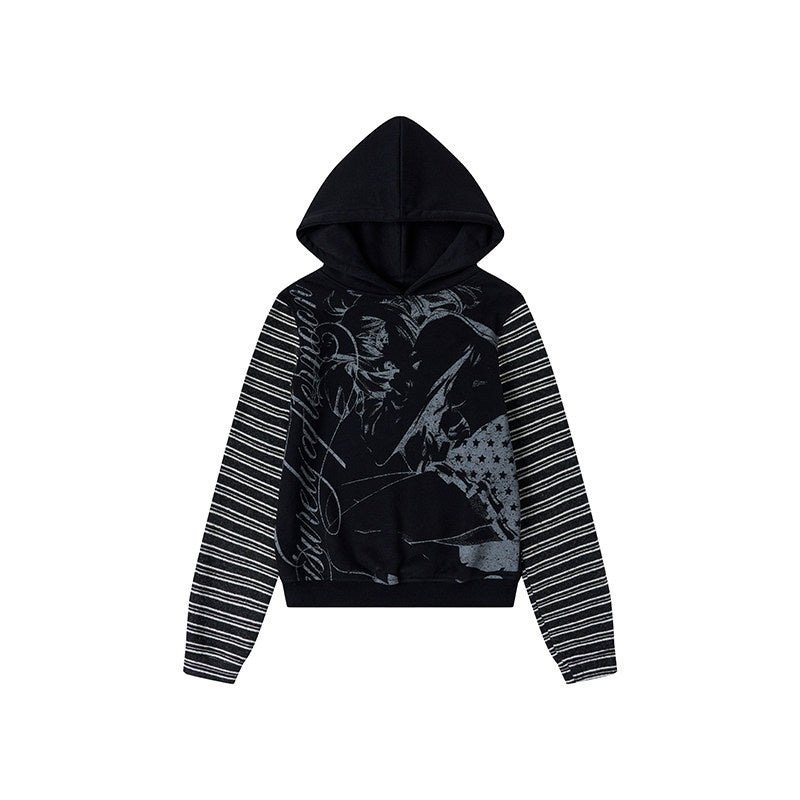 atrandom_Black_White_Printed_Striped_Splice_Fleece_Women&