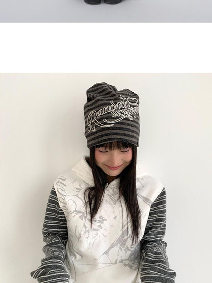 atrandom Black White Printed Striped Splice Fleece Women&