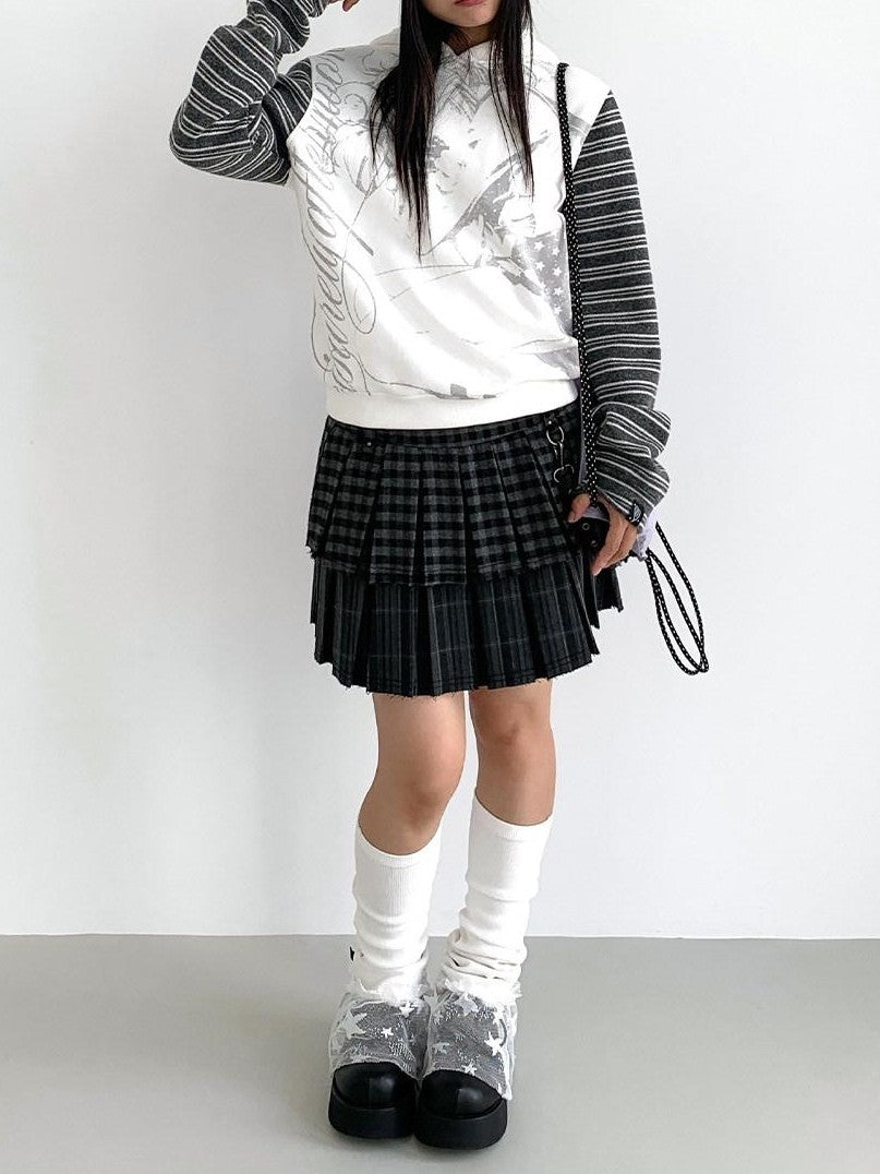 atrandom Black White Printed Striped Splice Fleece Women&