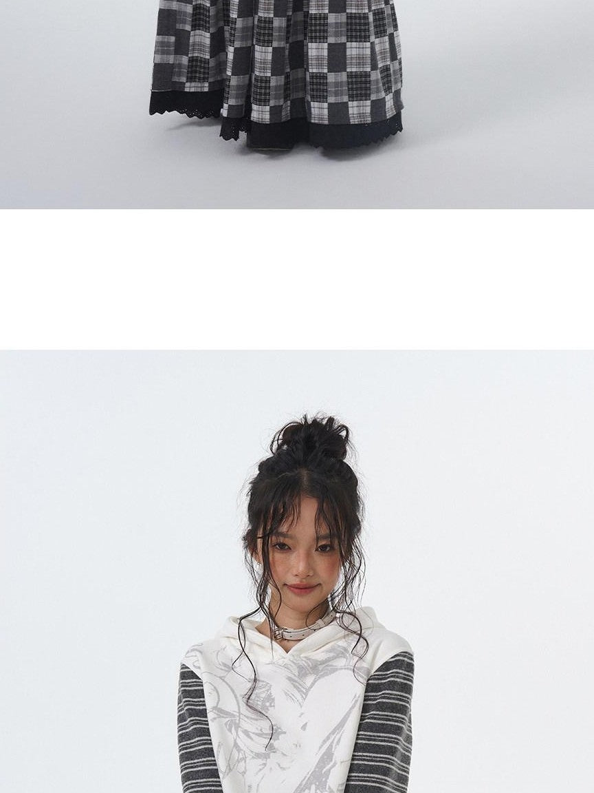 atrandom Black White Printed Striped Splice Fleece Women&