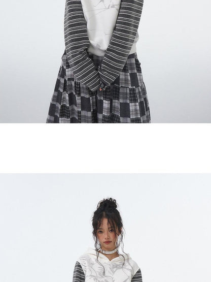 atrandom Black White Printed Striped Splice Fleece Women&