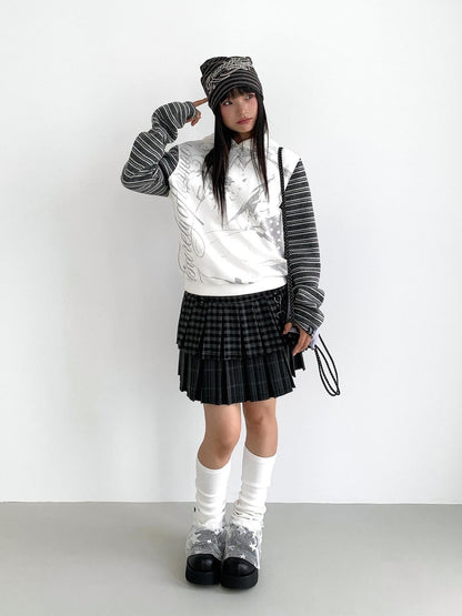 atrandom Black White Printed Striped Splice Fleece Women&