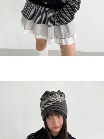 atrandom Black White Printed Striped Splice Fleece Women&