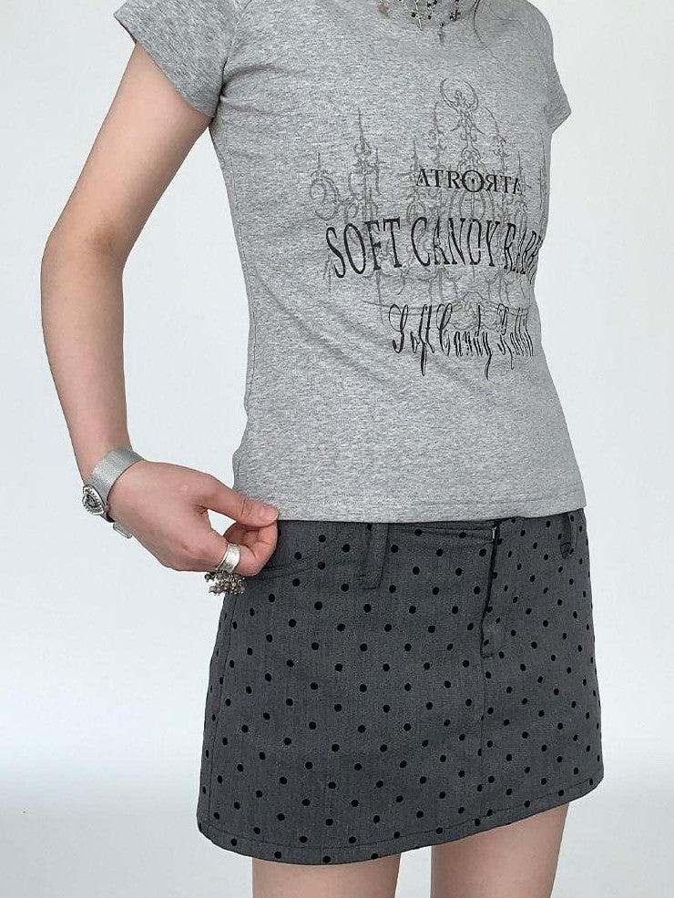 atrandom Blue Gray Vintage Print Raglan Slim Women&