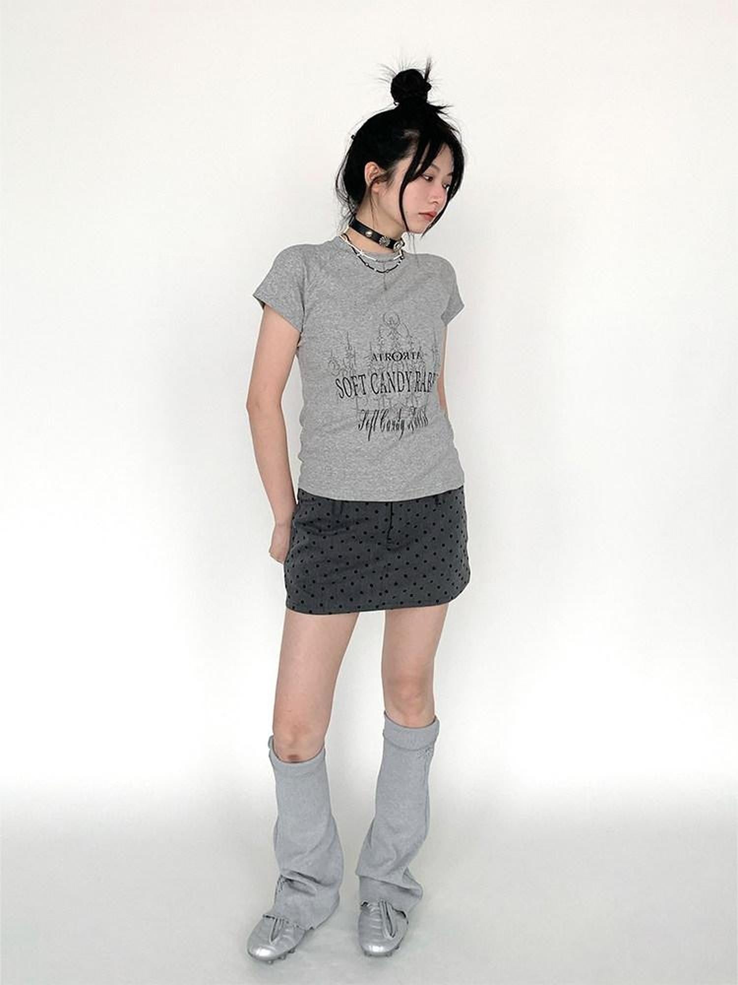atrandom Blue Gray Vintage Print Raglan Slim Women&