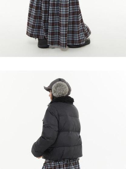atrandom Brown Blue Plaid Lace Trim Layered Women&