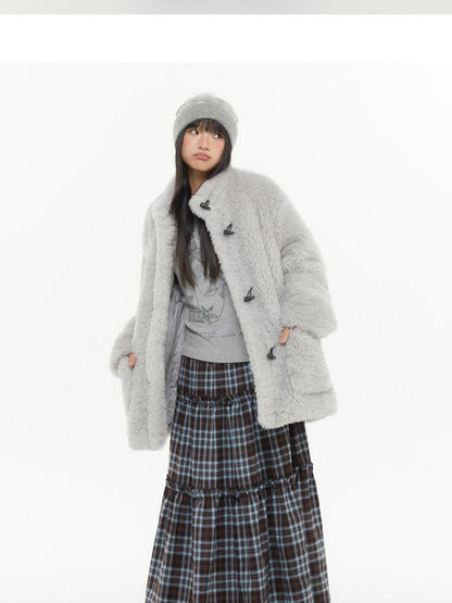 atrandom Brown Blue Plaid Lace Trim Layered Women&