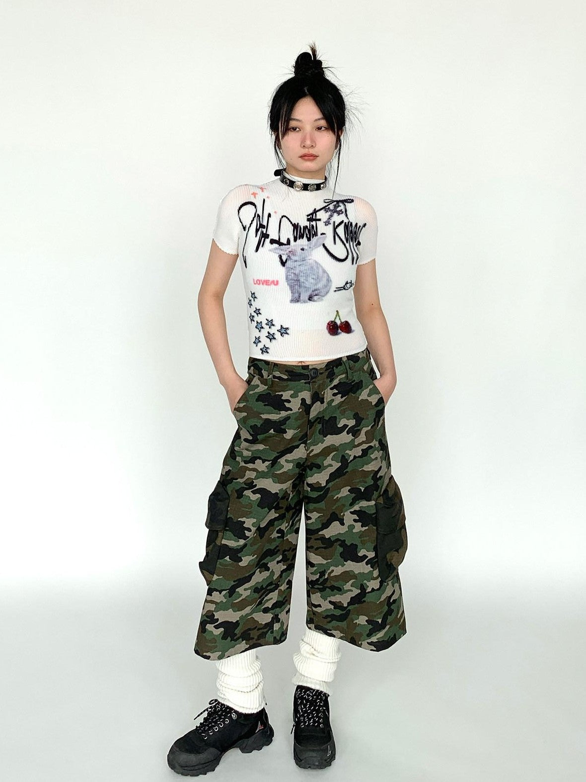 atrandom Candy Rabbit Ruched Stretch Print Women&