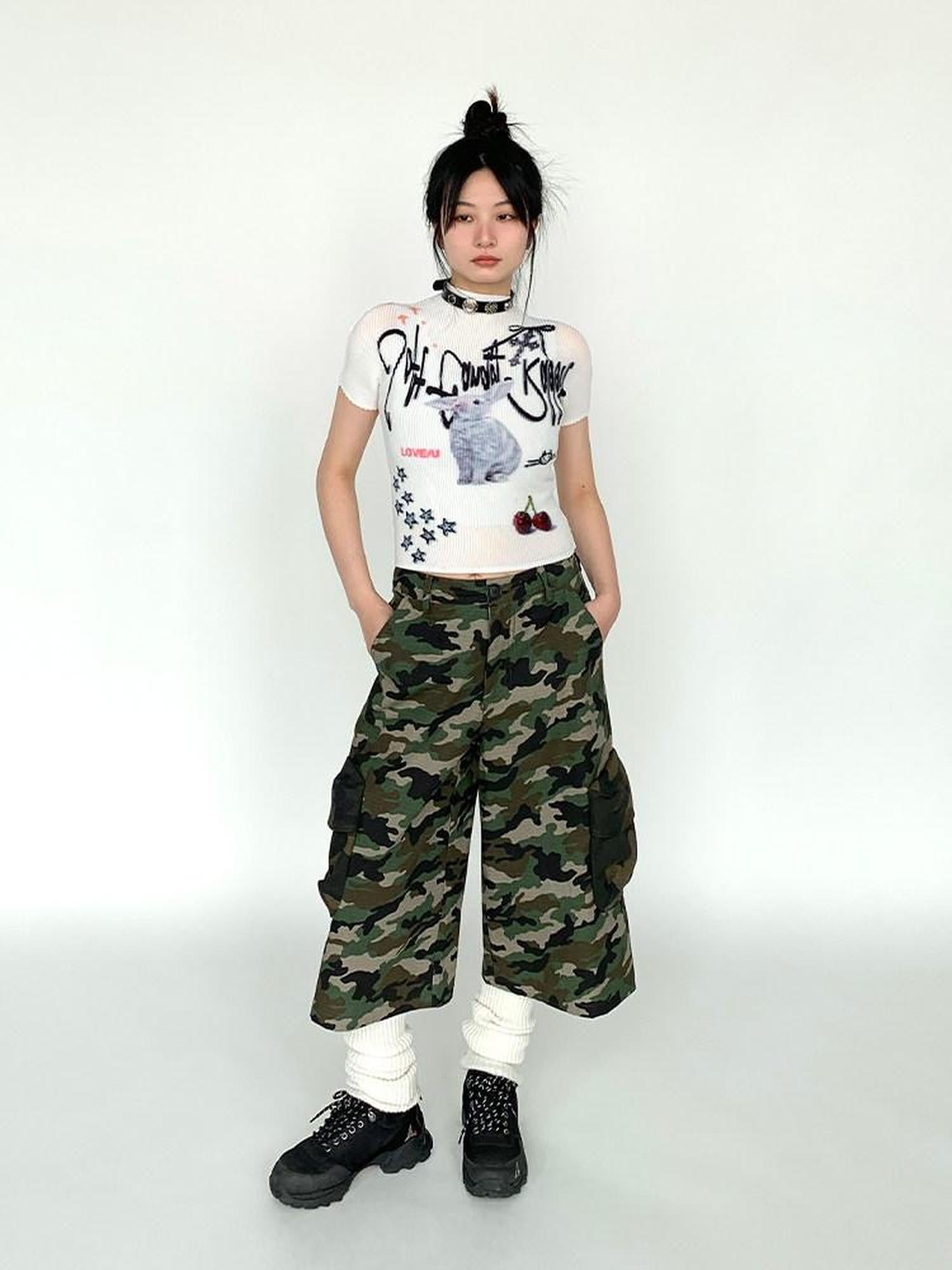 atrandom Candy Rabbit Ruched Stretch Print Women&