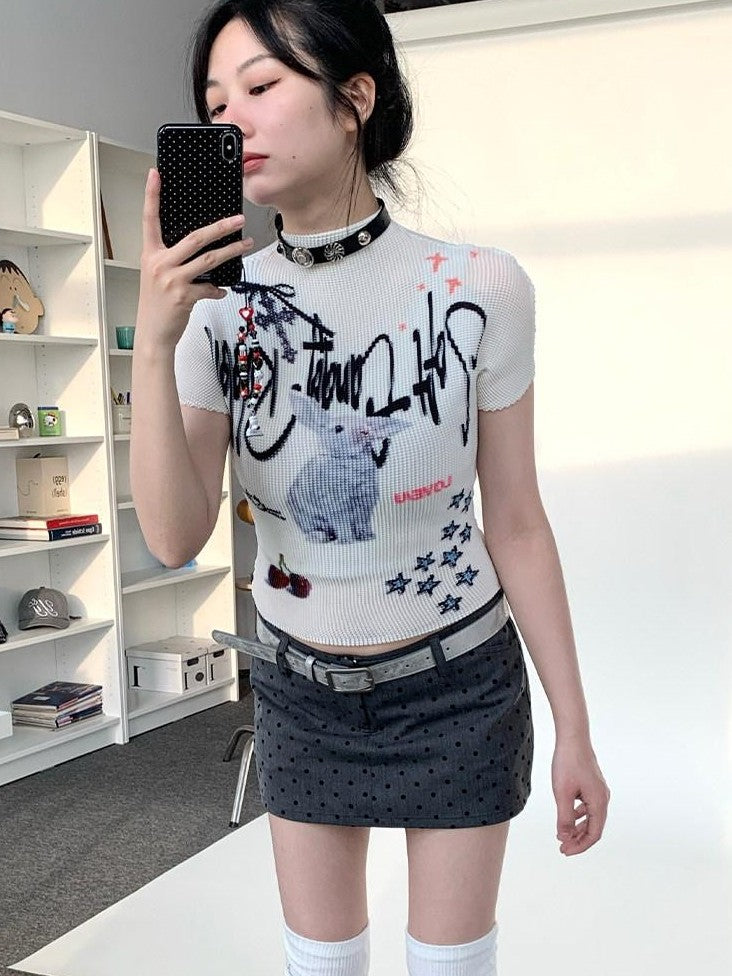 atrandom Candy Rabbit Ruched Stretch Print Women&