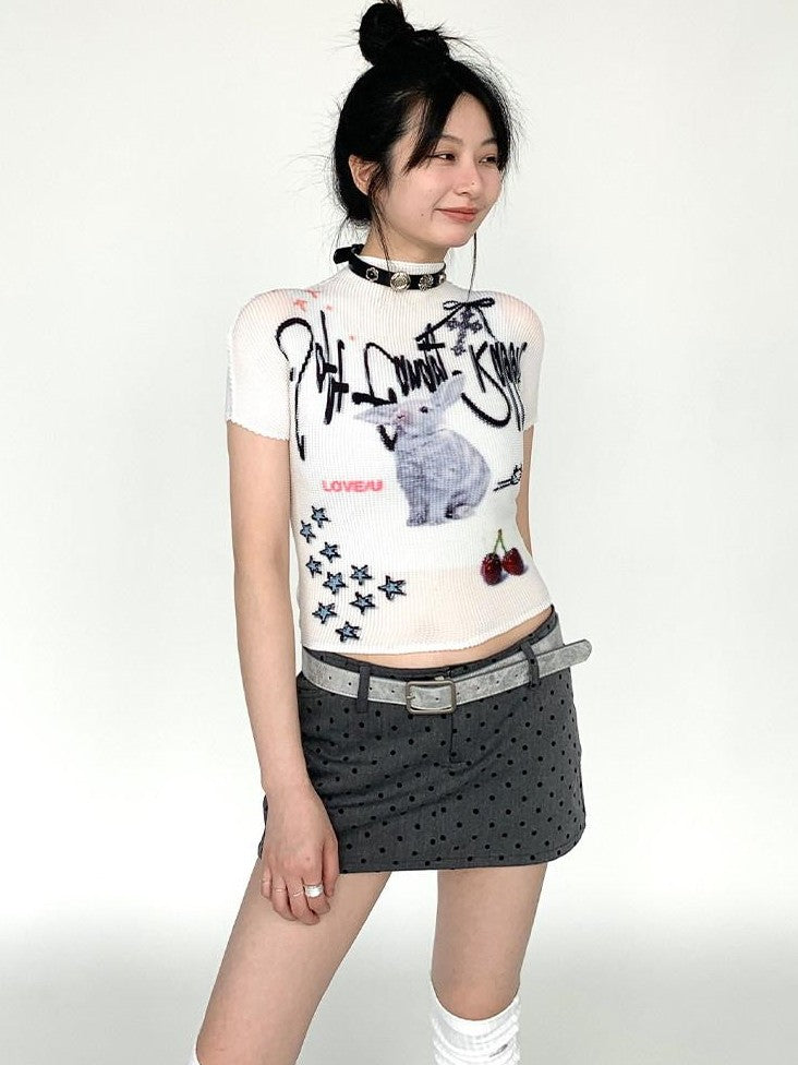 atrandom Candy Rabbit Ruched Stretch Print Women&