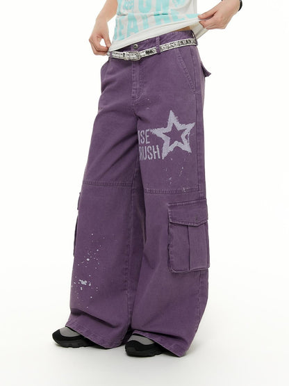 atrandom Chalk Gray Washed Distressed Printed Wide Leg Women&