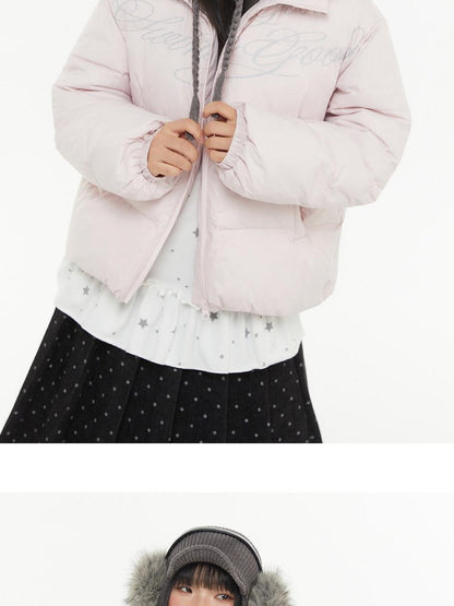 atrandom Chalk Letter Print Stand Plush Collar Women&