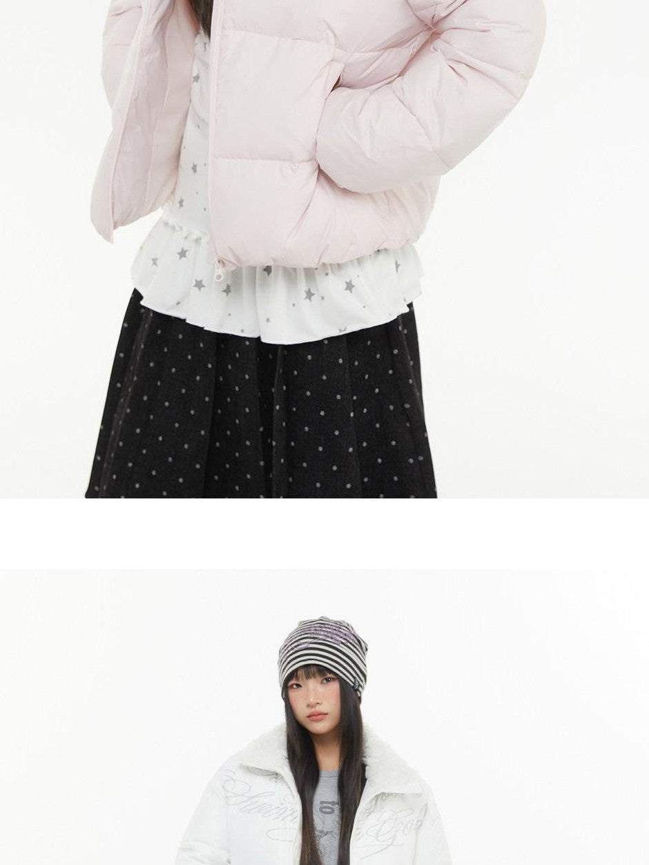 atrandom Chalk Letter Print Stand Plush Collar Women&