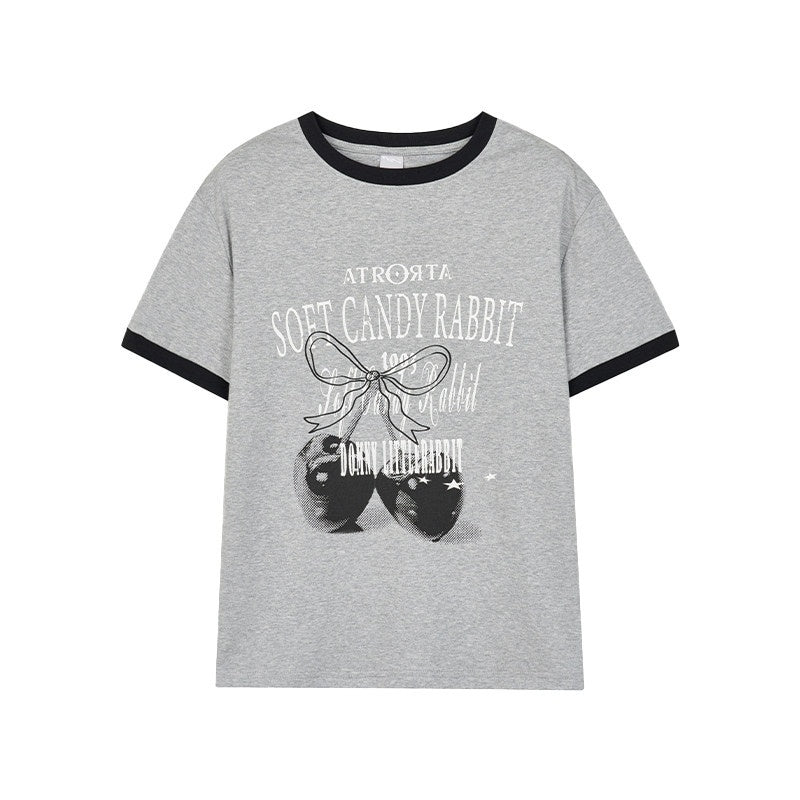 atrandom_Cherry_Print_Contrast_Edge_Crewneck_Bow_Women&
