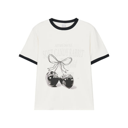 atrandom_Cherry_Print_Contrast_Edge_Crewneck_Bow_Women&
