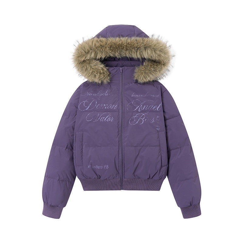 atrandom_Cropped_Fur_Collar_Detachable_Hood_Slim_Fit_Women&