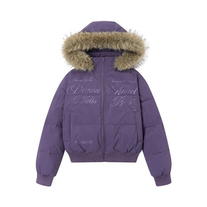 atrandom_Cropped_Fur_Collar_Detachable_Hood_Slim_Fit_Women&