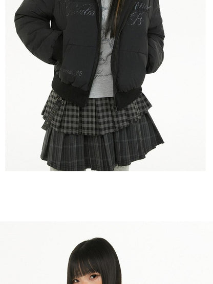 atrandom Cropped Fur Collar Detachable Hood Slim Fit Women&