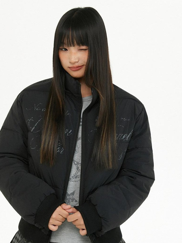 atrandom Cropped Fur Collar Detachable Hood Slim Fit Women&