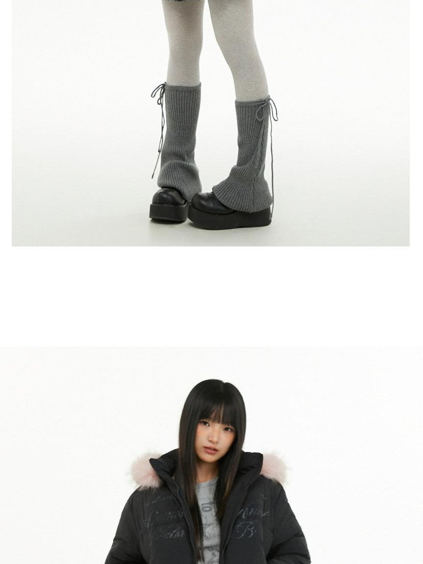 atrandom Cropped Fur Collar Detachable Hood Slim Fit Women&