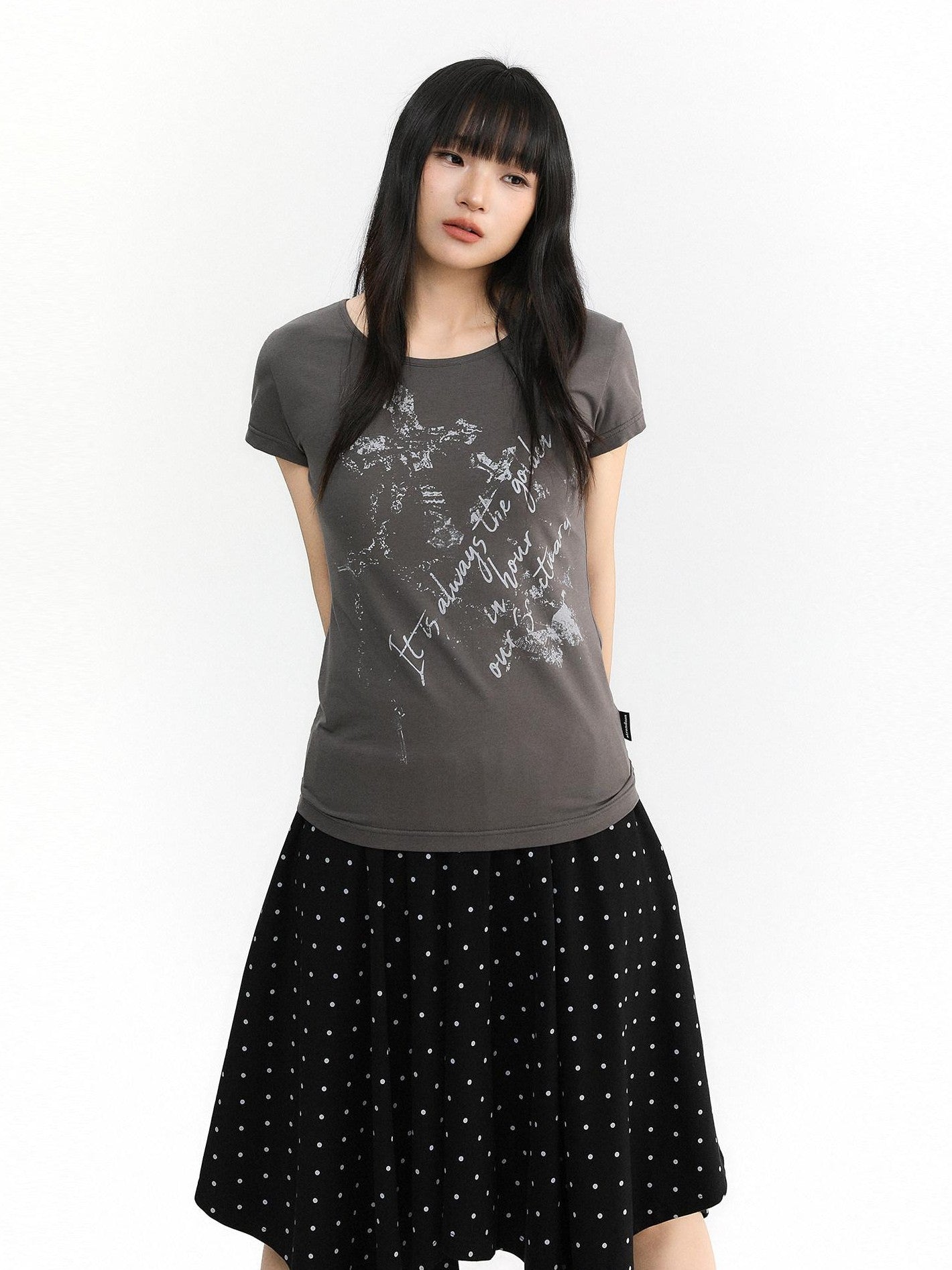 atrandom Cross Letter Print Slim Fit Women&