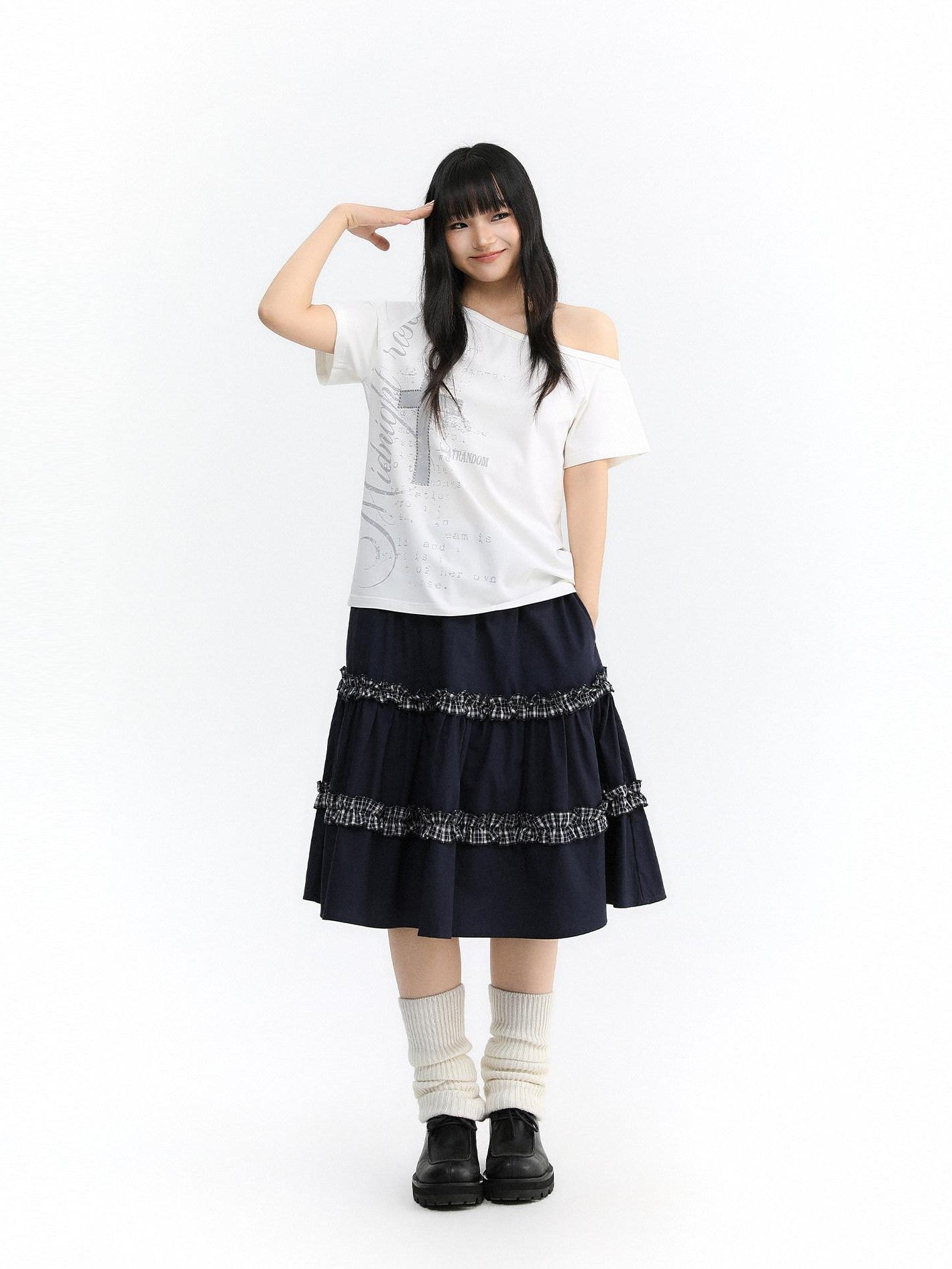 atrandom Cross Print Asymmetric Shoulder Women&