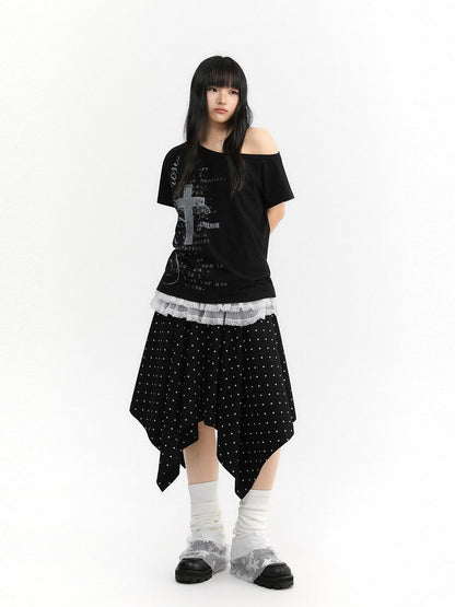 atrandom Cross Print Asymmetric Shoulder Women&