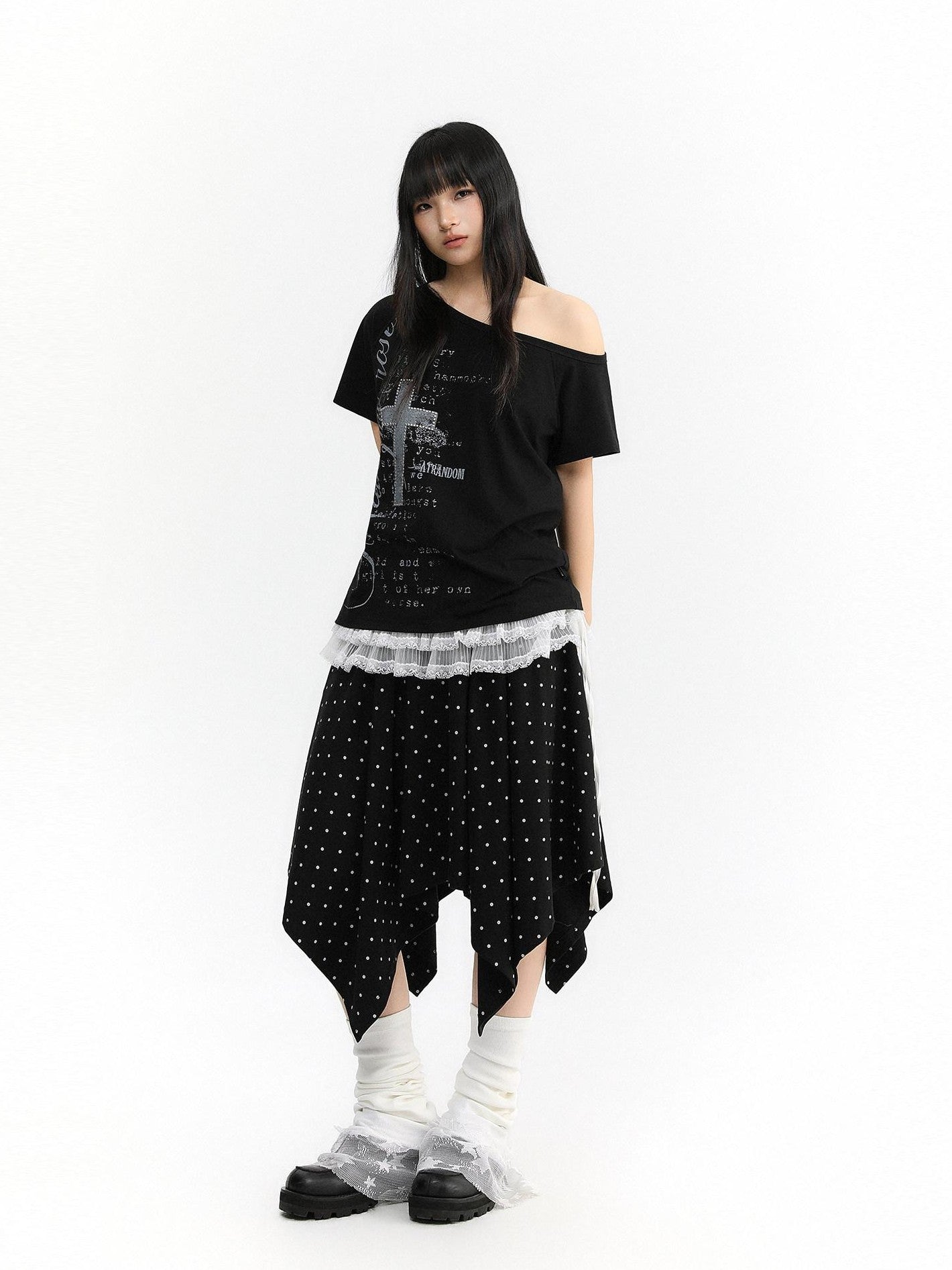 atrandom Cross Print Asymmetric Shoulder Women&