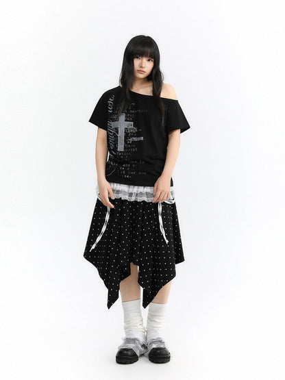 atrandom Cross Print Asymmetric Shoulder Women&